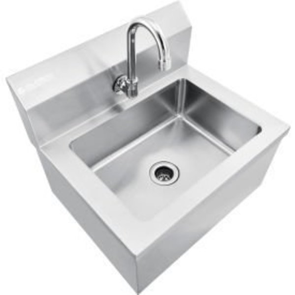 Global Equipment Global Industrial„¢ Stainless Steel Hands Free Wall Mount Sink W/Faucet, 14"x10"x5" Deep HN-HS-18PS--WM